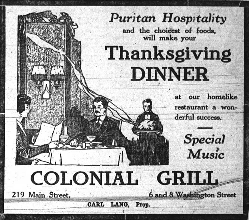 02 - Image from the Poughkeepsie Eagle News showing an advertisement of a Thanksgiving dinner - 1919