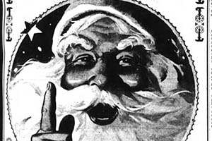 Santa Claus pointing his finger up and winking. Advertisement from the Poughkeepsie Eagle News - 3 Dec 1938