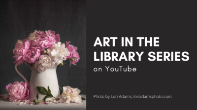 Fine art photograph by artist Lori Adams of a still life of arranged pink peonies in a white pitcher set against a dark background