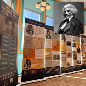 Frederick Douglass exhibit on display in the library