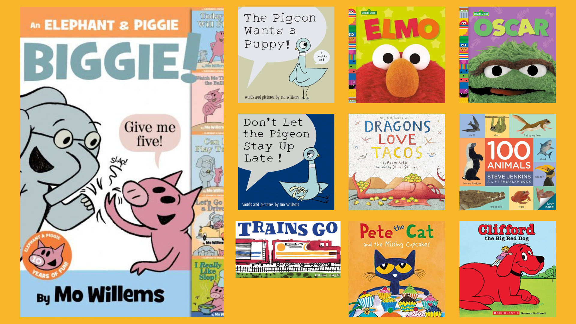 Composite of children's most borrowed board and picture books in 2023.