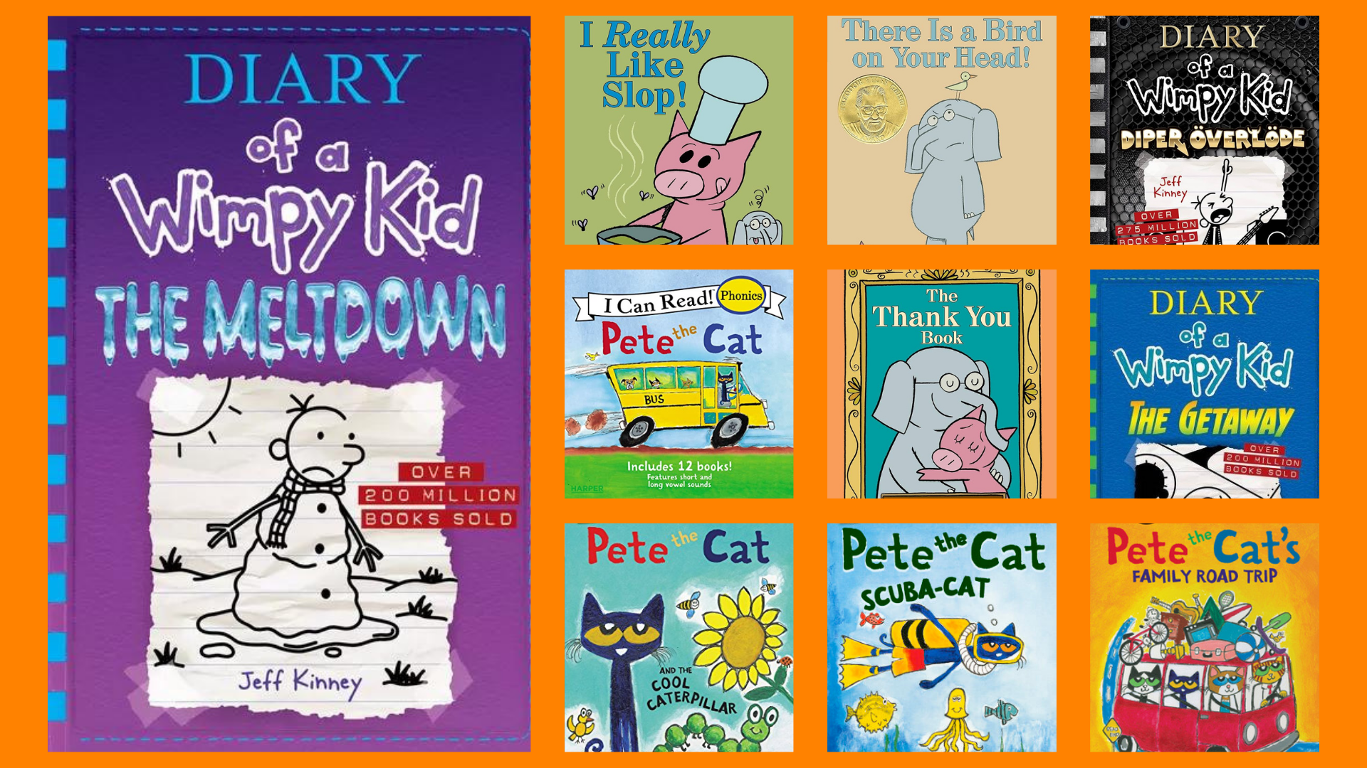 Composite of the most borrowed children's fiction titles in 2023