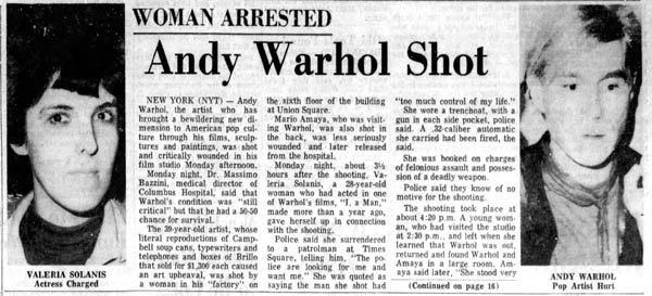 Article on shooting of Andy Warhol in June 1968