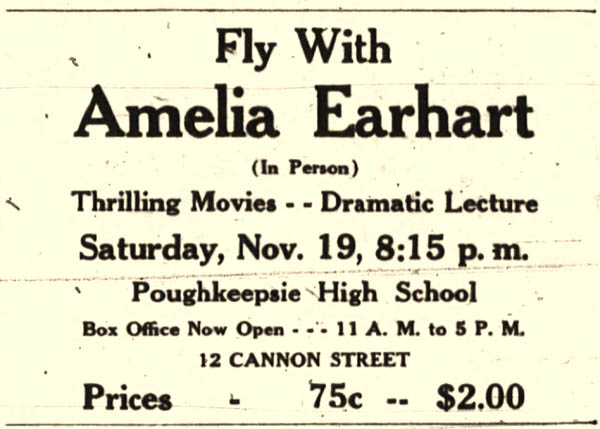 Advertisement for an event about Amelia Earhart