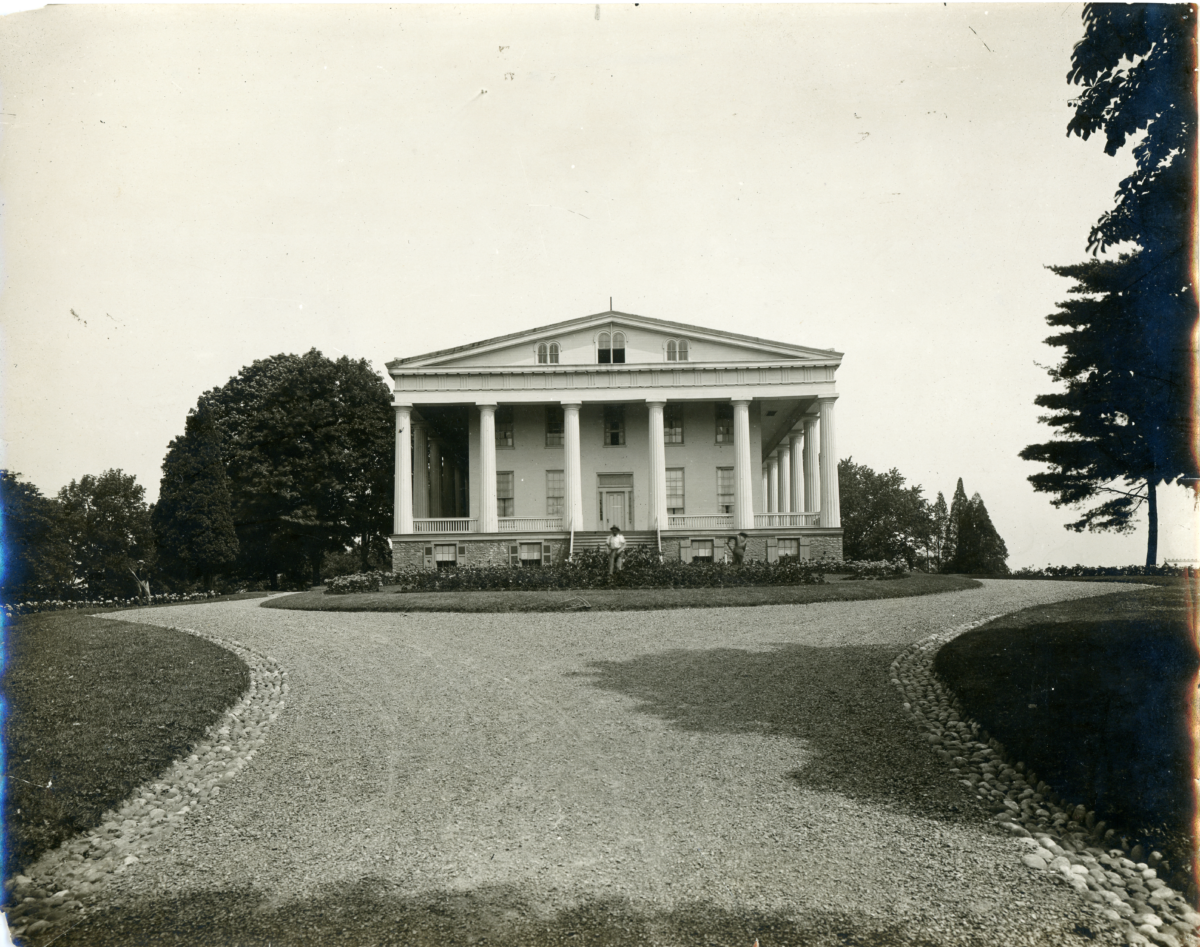44LD23 Historic black and white photo of Collegiate Hall in Poughkeepsie, NY